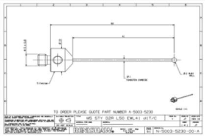 Renishaw, M5 Ø2 mm ruby ball, tungsten carbide stem, L 50 mm, EWL 41 mm, A-5003-5230