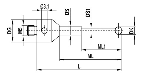 Renishaw, M5 Ø7 mm ruby ball, tungsten carbide stem, L 55 mm, ML 45 mm, for Zeiss applications, A-5555-0028